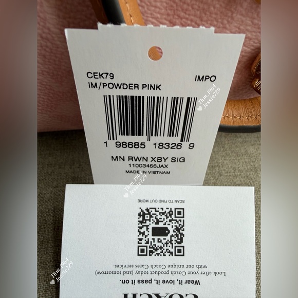 NWT!COACH Mini Rowan Crossbody Bag In Signature With Charms(CEK79)powder pink - Picture 8 of 8